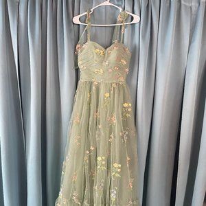 Sage Green Long Prom Dress With Embroidery